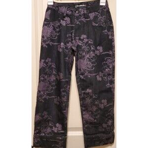 BrazilRoxx Embroidered Glitter Capri Style Jeans BR 36/US 0 Black Purple - NWOT